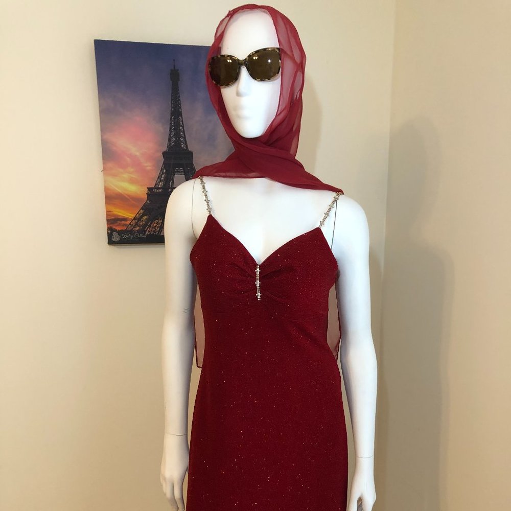 Cache Red Sparkle Dress w/Rhinestone straps